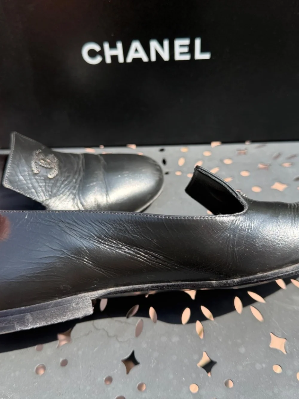 Chanel black calf skin leather moccasins - loafers size 36